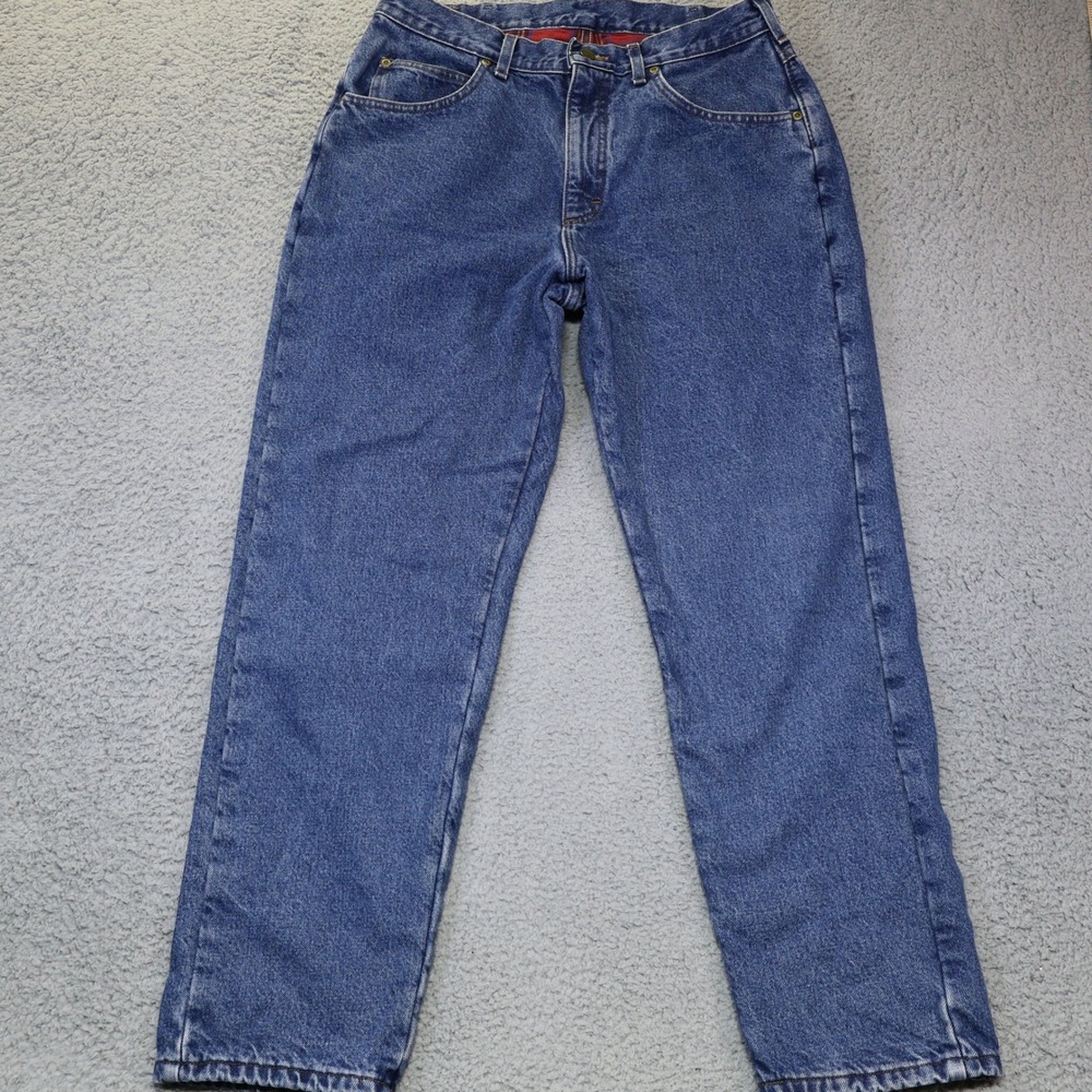 LL Bean Flannel Lined Jeans Mens 31x28.5 Blue Denim Plaid Lined Straight‎ Leg